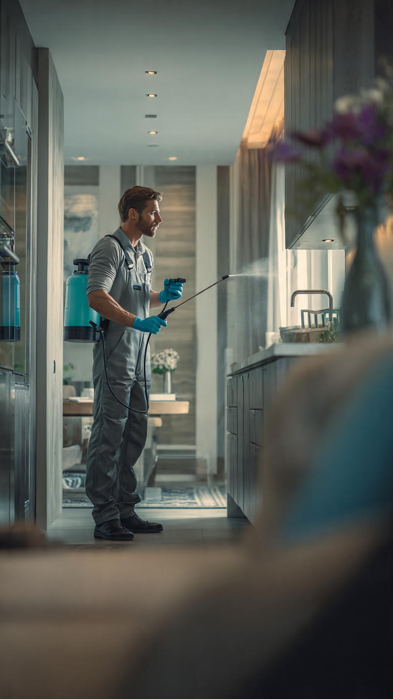 Professional UV fly trap installation and spray treatment in a Dubai restaurant by ByeBug